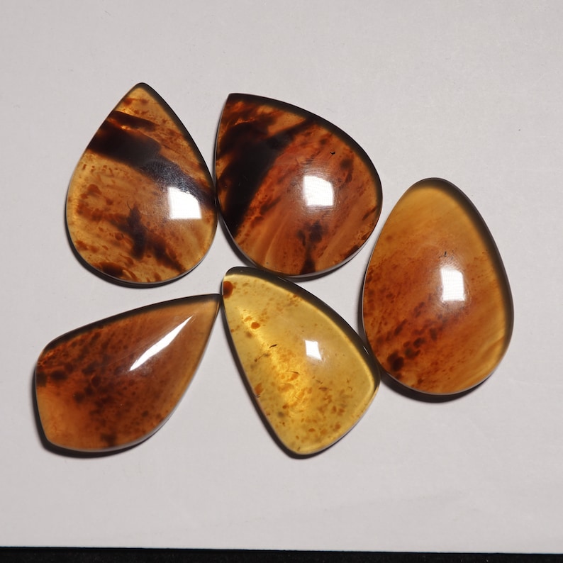 Indonesian blue Amber Cabochons with floral inclusions loose gemstones C0004