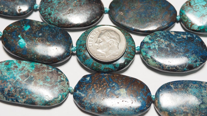 Large oval form bead strand 16 inch S0117 Shattuckite Chrysocolla