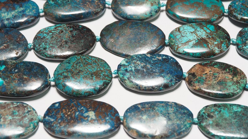 Large oval form bead strand 16 inch S0117 Shattuckite Chrysocolla