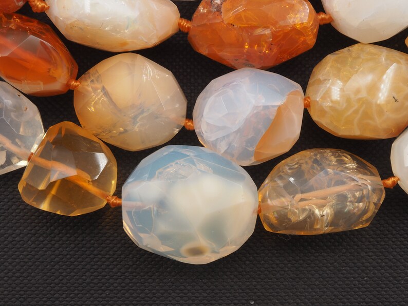 Mexican fire opal free form faceted bead strand 16 inch S0017