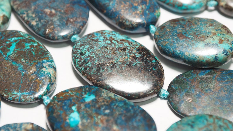 Large oval form bead strand 16 inch S0117 Shattuckite Chrysocolla