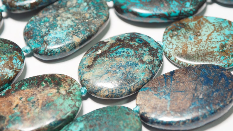 Large oval form bead strand 16 inch S0117 Shattuckite Chrysocolla