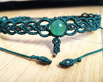 Celtic green choker saint patricks jewelry dendrite agate necklace handmade macrame necklace gift for her ready to ship