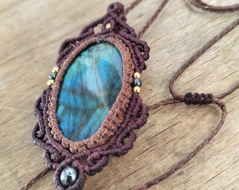 Labradorite magical pendant, handmade macrame one of a kind jewelry, gift ideas, ready to ship