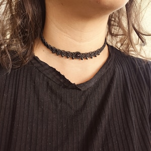 Dark witch choker, handmade macrame, gothic collar necklace, amethyst collar, bloodstone, ready to ship, gift ideas