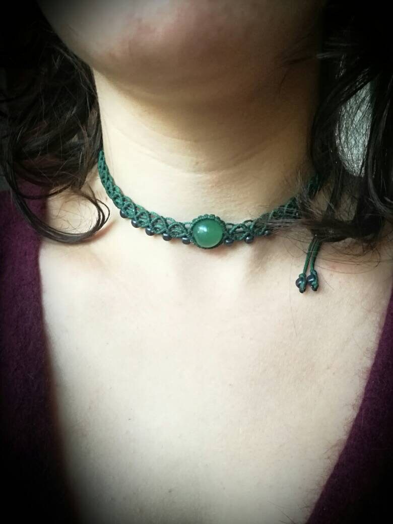 Celtic green choker saint patricks jewelry dendrite agate necklace handmade macrame necklace gift for her ready to ship