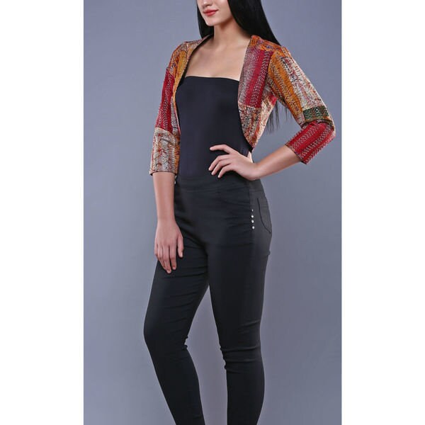 Carrot Pink Gotta Embroidered Ethnic Jacket Shrug ACJ21