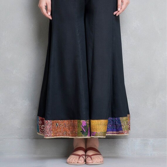 Black Cotton Silk Palazzo Pant With 
