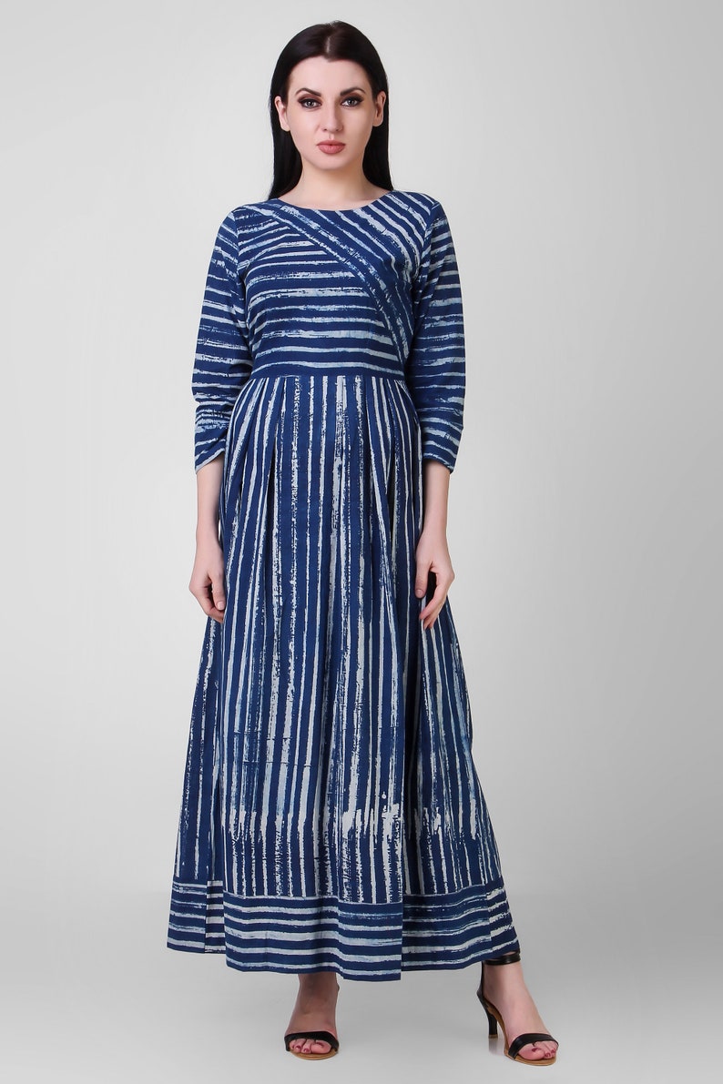 indigo block print dress