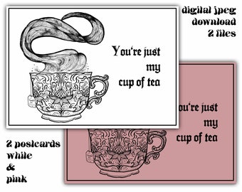 Digital postcards 'cup of tea' illustration