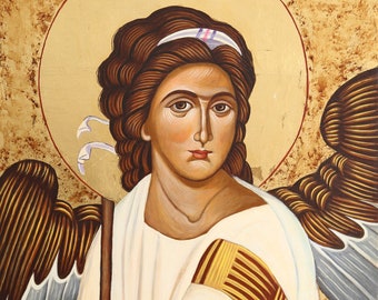 Archangel Gabriel / White Angel. Hand-painted Orthodox Byzantine Icon on wood