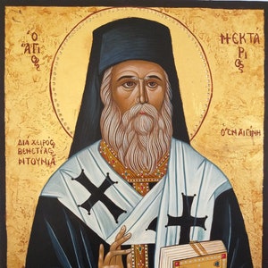 Saint Nektarios of Aegina. Hand-painted Orthodox Byzantine Icon on wood