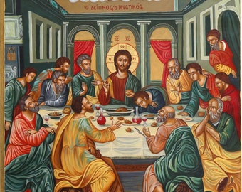 Mystical Supper/Last Supper. Hand-painted Orthodox Byzantine Icon on wood