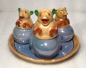 LUSTER NORITAKE Like Bears CONDIMENT Mustard Cruet Sugar Jam Lustre Salt and Pepper Shaker Set