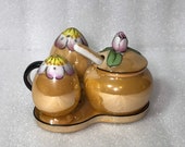 LUSTER NORITAKE Flower CONDIMENT Mustard Cruet Sugar Jam Lustre Salt and Pepper Shaker Set