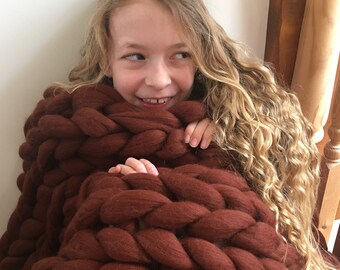 Hazelnut Blanket, Merino Wool Blanket, Chunky Knit Blanket, Chunky Knit Runner, Chunky Knit Throw, Giant Knit Blanket, Chunky Blanket