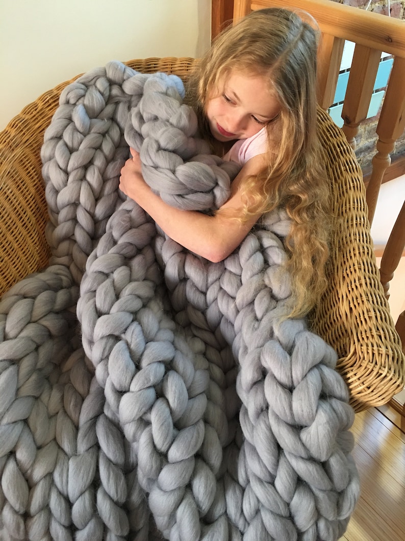Ash Grey Blanket Merino Wool Blanket Giant Knit Blanket Etsy UK