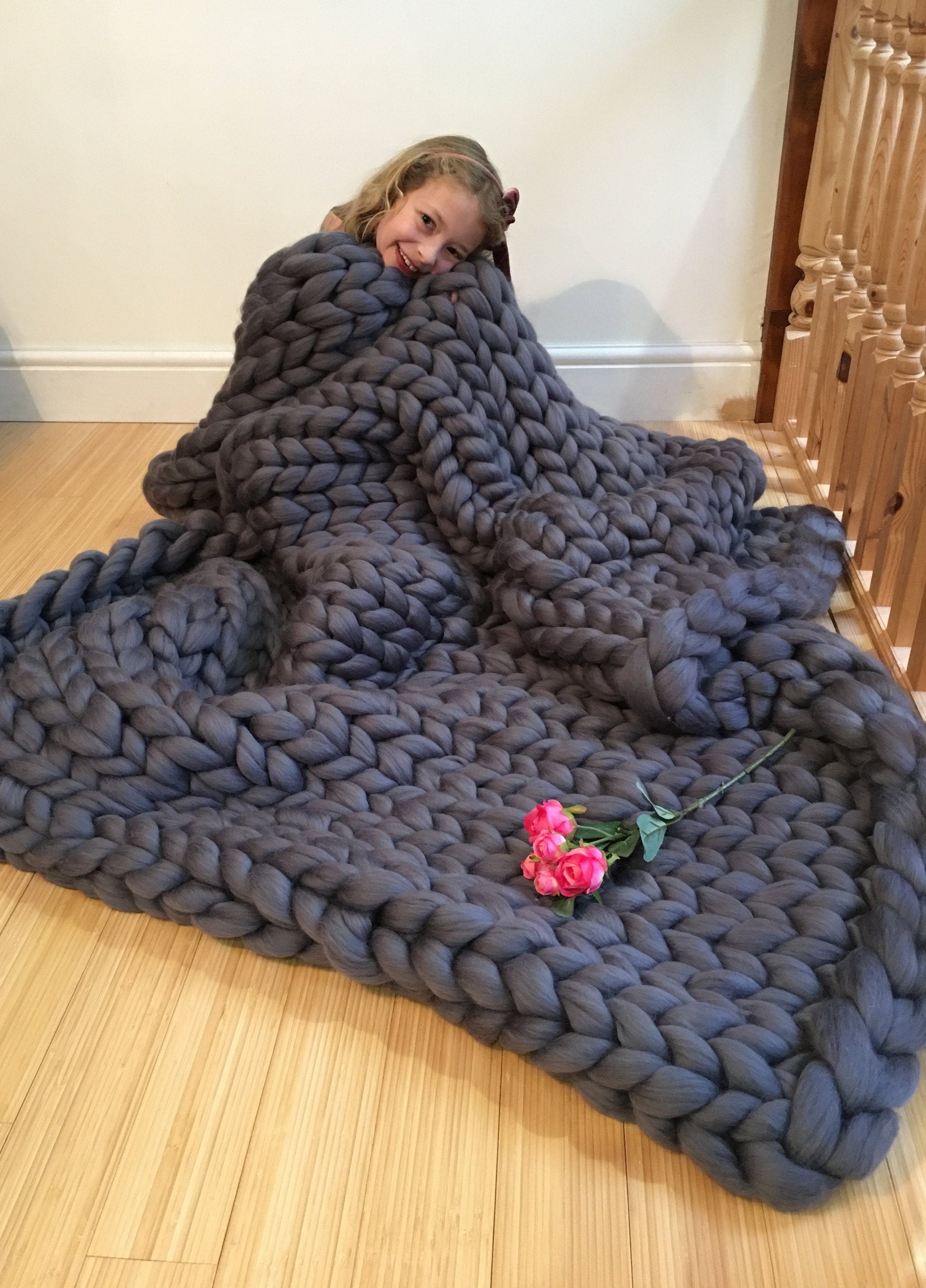 Navy Blue Blanket Merino Wool Blanket Chunky Knit Blanket Etsy UK