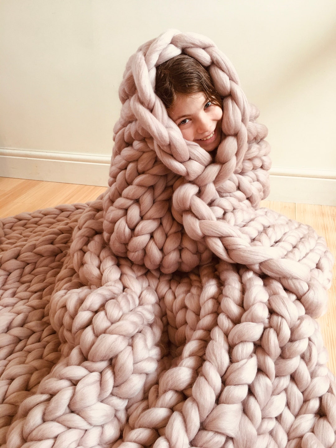 Powder Blush Blanket, Merino Wool Blanket, 23 Microns, Felted, Chunky