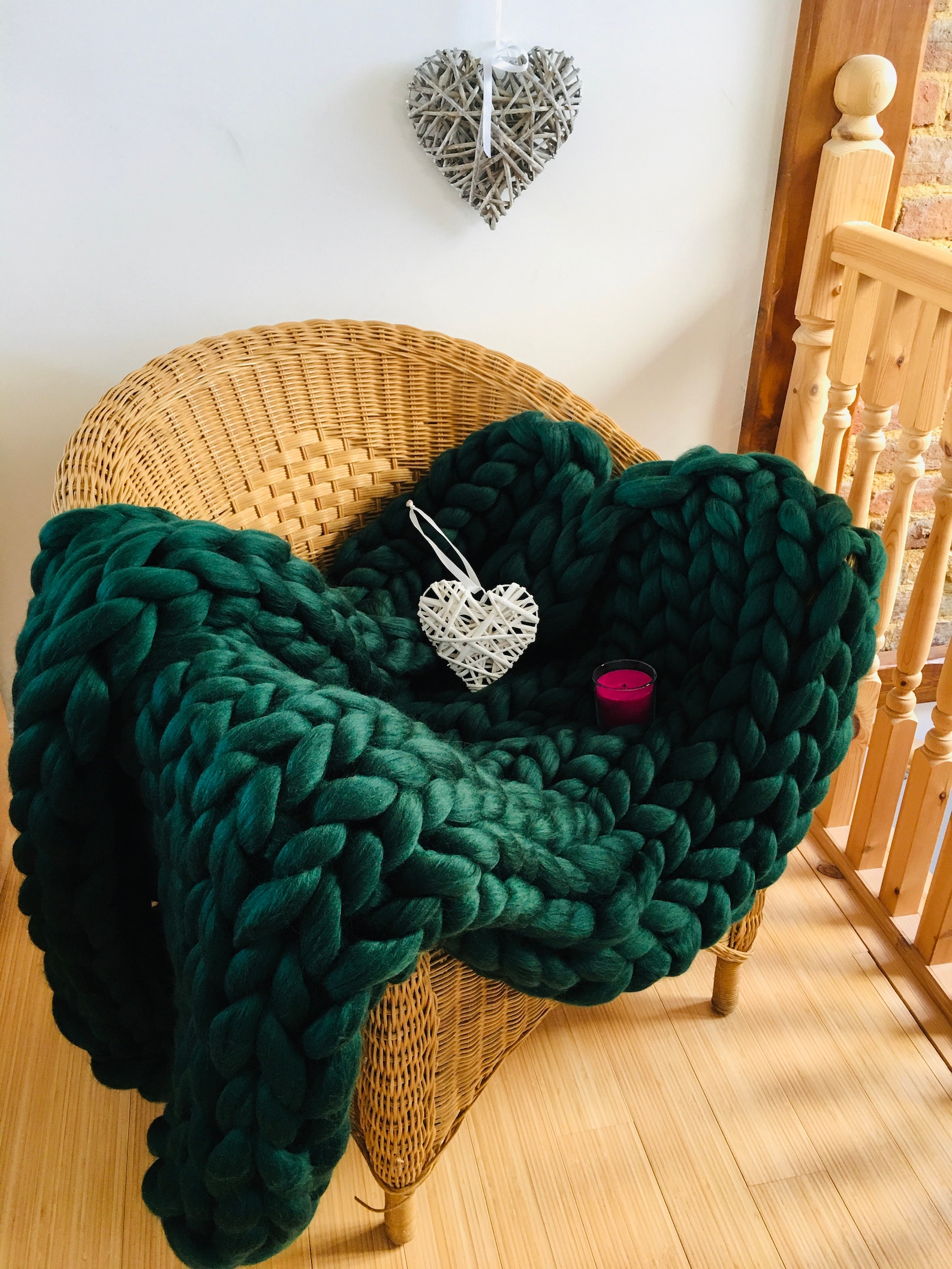 Forest Green Blanket Merino Wool Blanket Chunky Knit Etsy