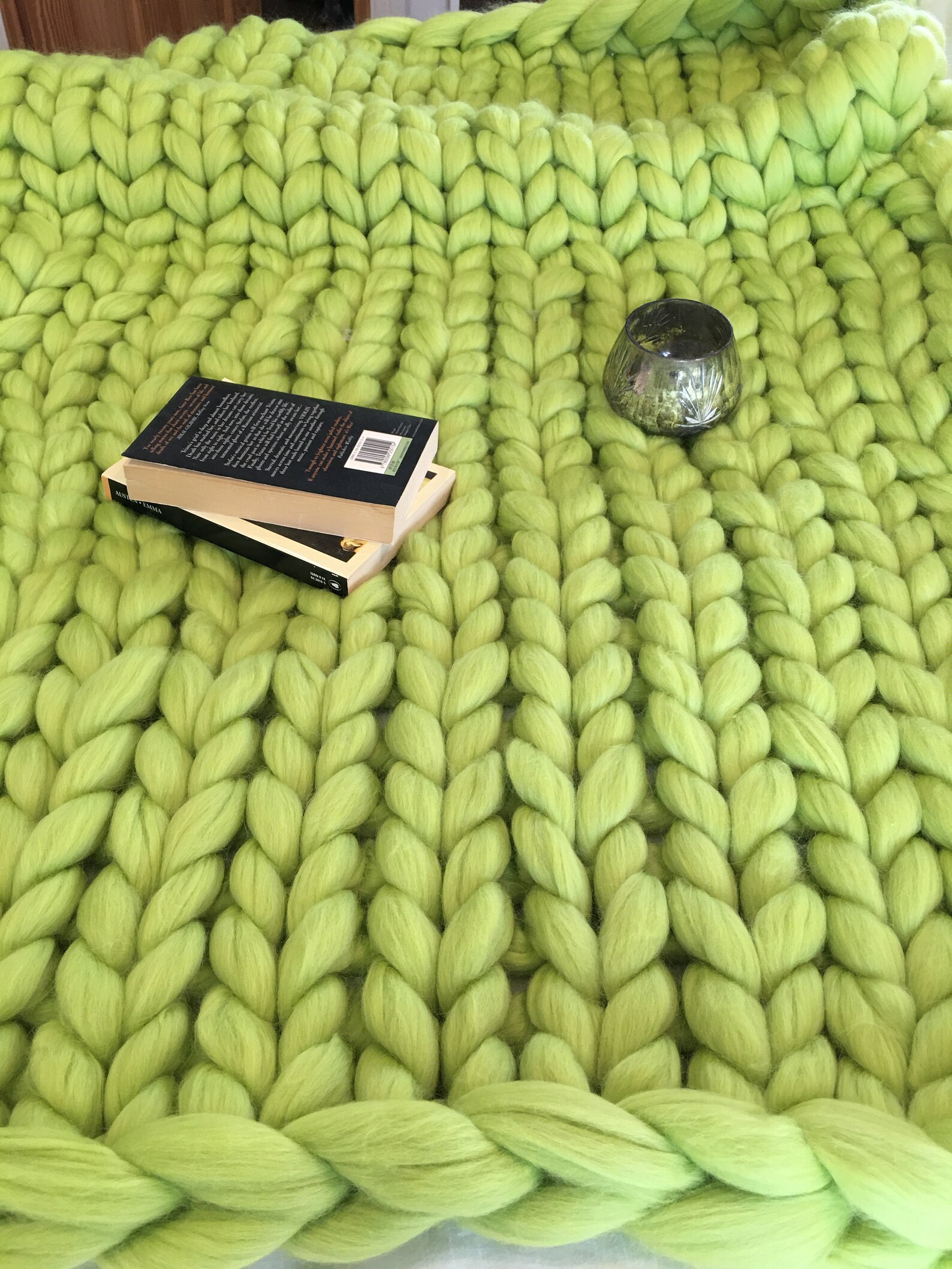 Lime Blanket Merino Wool Blanket Giant Knit Blanket Chunky Etsy UK