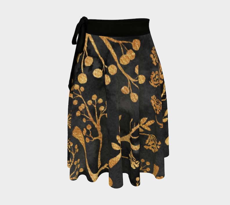 Leaves and Branches Gold Glitter Pattern Wrap Skirt