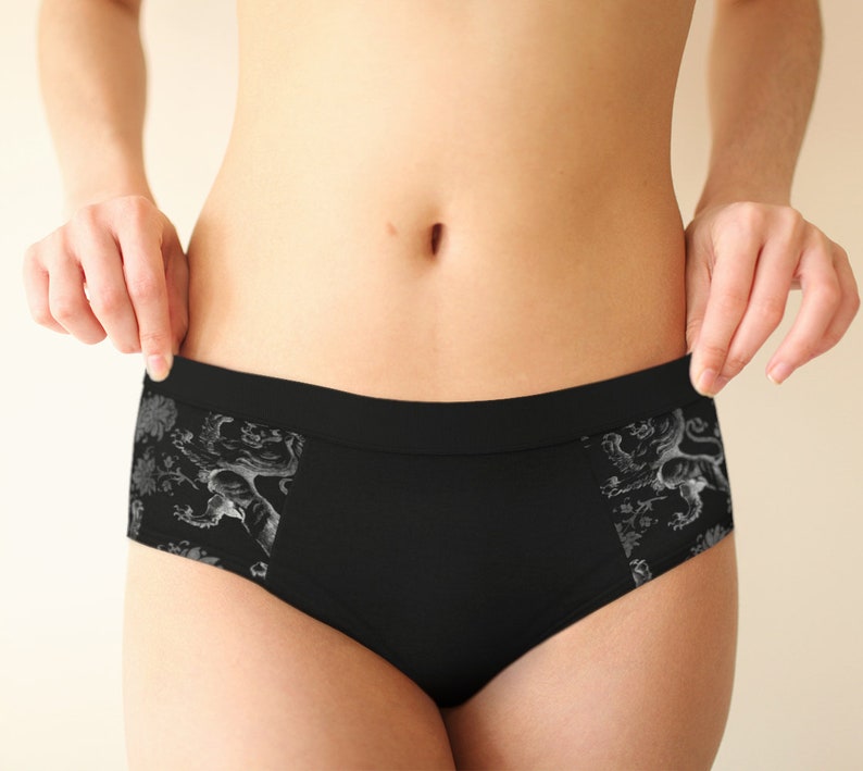 Silver Royal Lion on Black Cheeky Briefs Lion Apparel Lion Pattern Lion Design Cheeky Briefs Womens Briefs Cute Lingerie