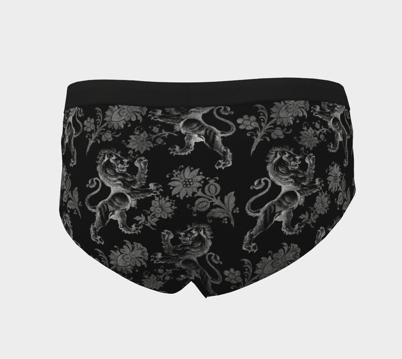 Silver Royal Lion on Black Cheeky Briefs Lion Apparel Lion Pattern Lion Design Cheeky Briefs Womens Briefs Cute Lingerie