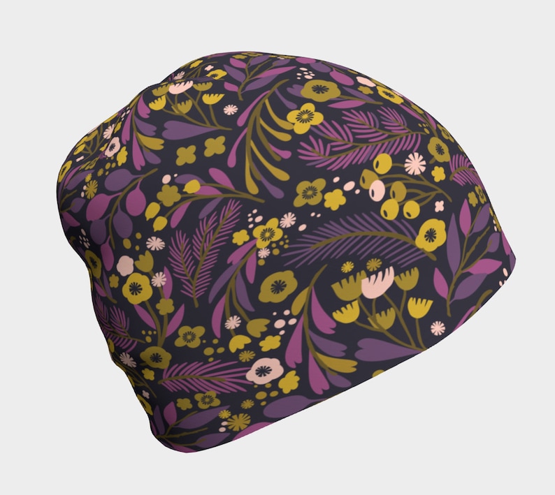 Purple and Violet Floral Pattern Beanie Chemo Beanie Slouchy Hat Slouchy Beanie Spring Beanie Cancer Beanie