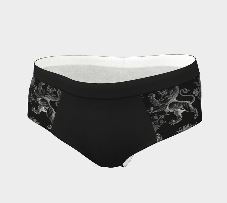 Silver Royal Lion on Black Cheeky Briefs Lion Apparel Lion Pattern Lion Design Cheeky Briefs Womens Briefs Cute Lingerie