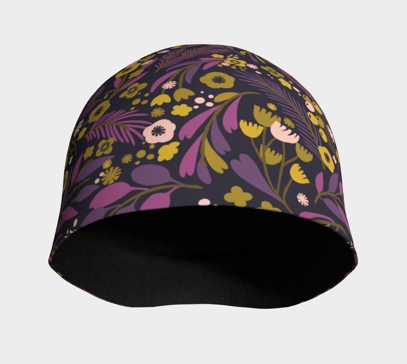 Purple and Violet Floral Pattern Beanie Chemo Beanie Slouchy Hat Slouchy Beanie Spring Beanie Cancer Beanie