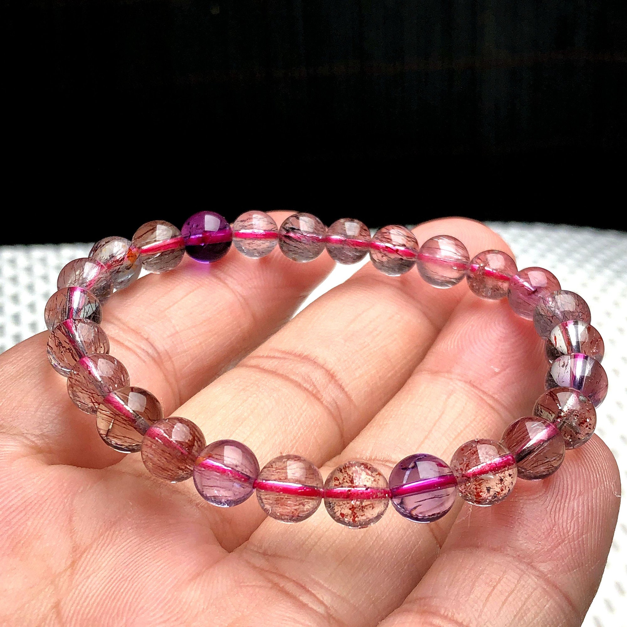 7mm Gemstone Bracelet Natural Rose Qaurtz Crystals Stretch Round Bead 7mm Gemstone Bracelet Natural Rose Qaurtz Crystals Stretch Round Bead