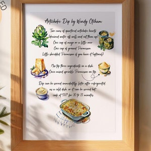 Aangepast handgeschreven recept met illustratie, gepersonaliseerde keukendecoratie, aandenken Moederdagrecept