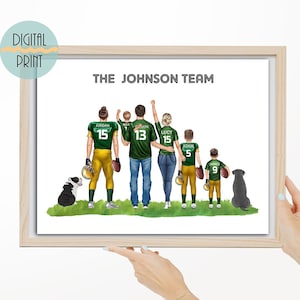 Personalised American Football Family Portrait, Personalised Dad Gift, Sport Family Print, Custom Father's Day Gift, Daddy Birthday Gift