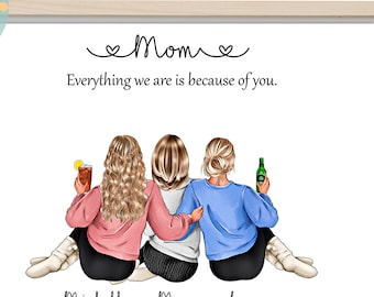 Personalized Mother & Daughters Print: Custom Wall Art (Digital Download), Custom Christmas Gift