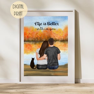 Custom Christmas Gift for her/him, Personalized wall art, Engagement gift for Boyfriend/Girlfriend, Personalized couple Portrait, Autumn