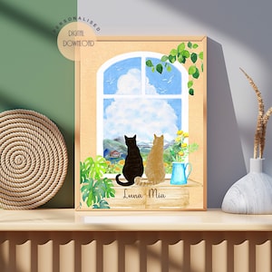 Custom Cat Portrait for Cat Mom, Cat lovers present, Gift for women, Cute Cat Print, Pet Portrait illustration