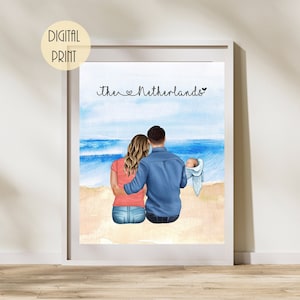 Impression personnalisée de couple avec un nouveau-né, cadeau d&#39;anniversaire de la femme pour mari, cadeau d&#39;anniversaire pour mari, cadeau fête des pères pour papa
