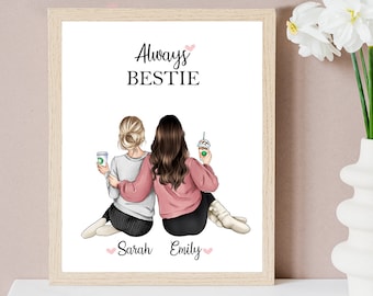 Personalisierter Freund Drucke, individuelles Geschenk für Freundin, Einzigartiges Freundschaft Porträt, personalisierte Wandkunst, Bild Geschenk, Geschenk für sie