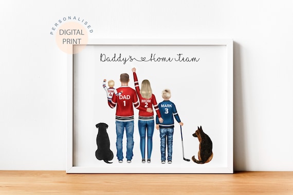Custom Ice Hockey Family Portrait, Personalised Dad Gift, Sport Family Print, Custom Father's Day Gift, Daddy Birthday Gift