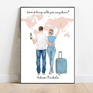 Paar Reisegeschenk, personalisierte Reise Druck, personalisierte paar Porträt, individuelles Geschenk für Freund, individuelles Geschenk für Freundin