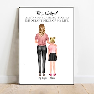 Personalised teacher gift,Teacher and student portrait,Teacher Appreciation Gift,Teacher and Student portrait print