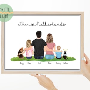 Arte de pared personalizado, regalo del día de la madre para mamá, retrato familiar personalizado, regalo imprimible para ella