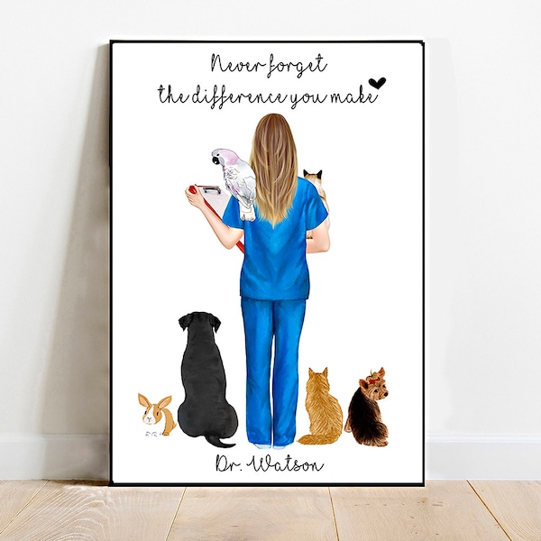 Impresión veterinaria personalizada, regalo de veterinario, impresión de médico, retrato de veterinario personalizado, regalo de veterinario, regalo de enfermera veterinaria, tecnología veterinaria, regalo de agradecimiento