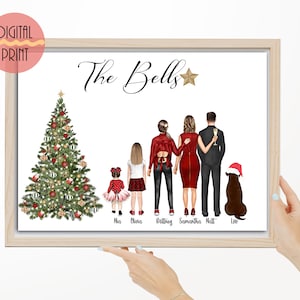 Retrato de família personalizado, impressão de família de Natal, presente de Natal para mãe, presente para avó, retrato de família para impressão, impressão de animal de estimação memorável