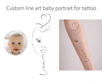 Custom Baby Line Art Tattoo from Photo | Fine Line Child Portrait | Minimal Tattoo Design