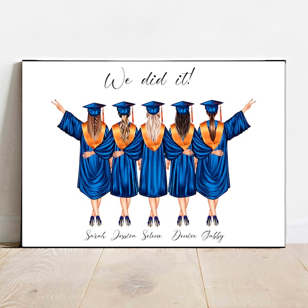 Best friend graduation art print, Custom graduation gift college print, pritanble wall art