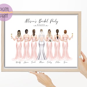 Personalisierter Brautparty Druck, Brautjungfer Vorschlag Drucke, Hochzeit Dankeschön Drucke, Braut und Brautjungfer Druck, Braut Kader Zeichnung