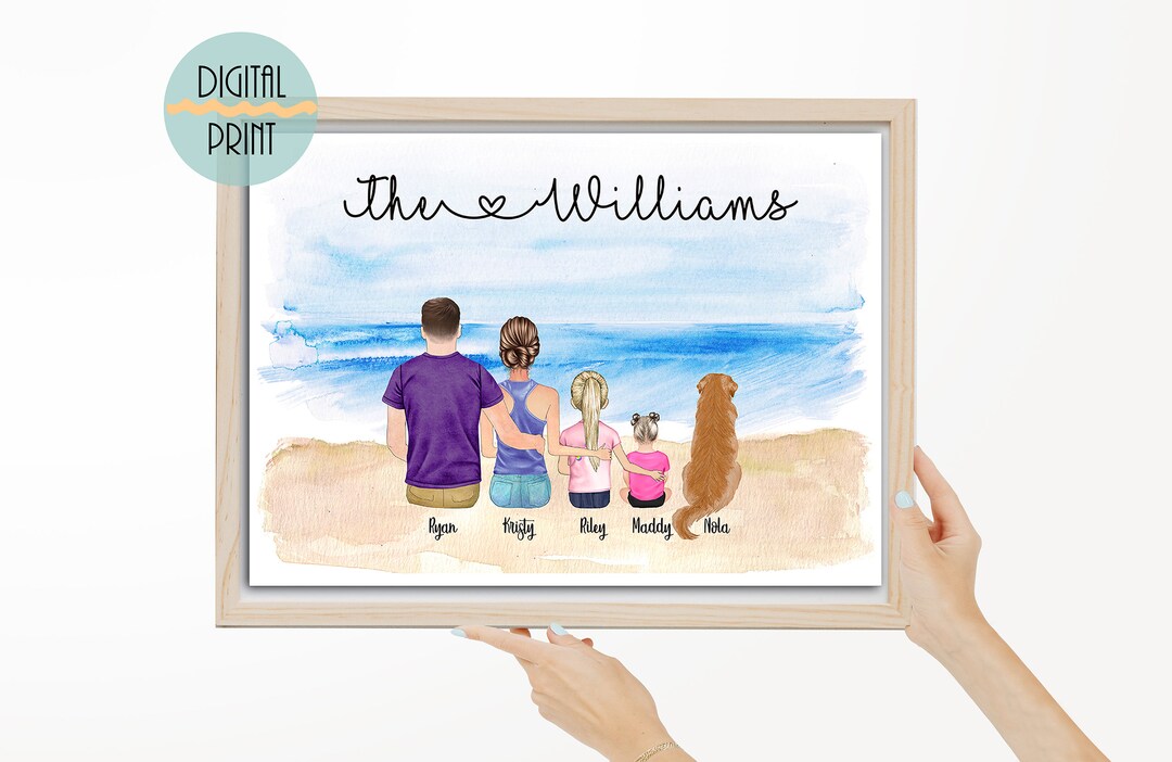 Custom Family Wall Art, Custom Portrait With Kids and Pets, Father's