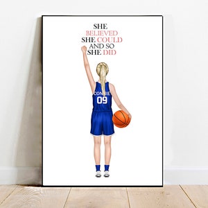 Custom basketball player gift,Personalised Basketball player girl print,Personalised  Basketball player woman print,players night gift